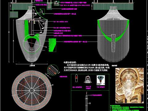  水晶吊燈cad施工圖 
