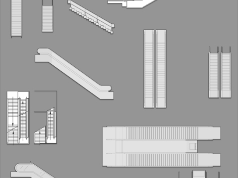  商场超市楼梯平立面模块cad图库 