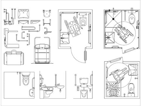  现代残疾人卫生间cad平面图 