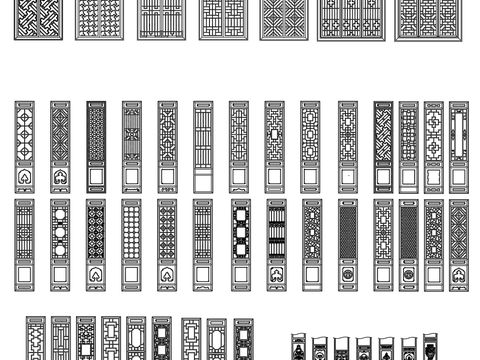  中式花格屏风CAD立面图库 