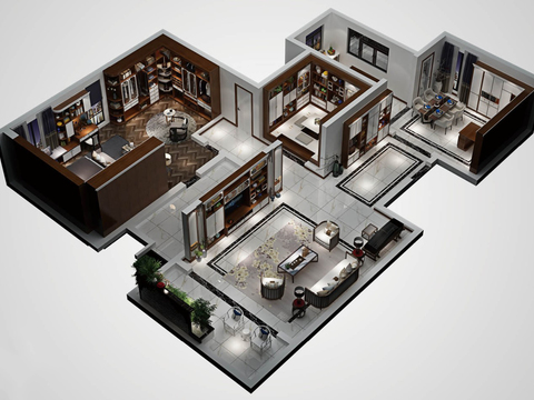  新中式客餐厅cad施工图 