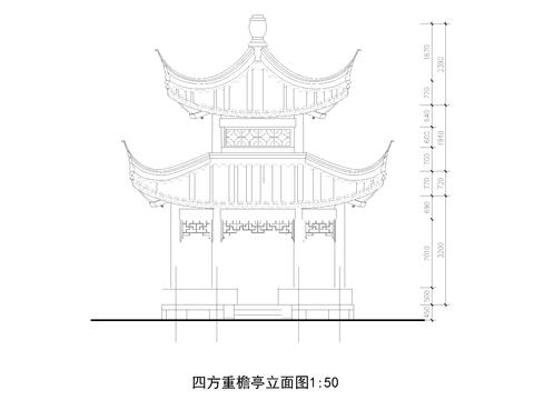  四方重檐亭全套cad施工圖 