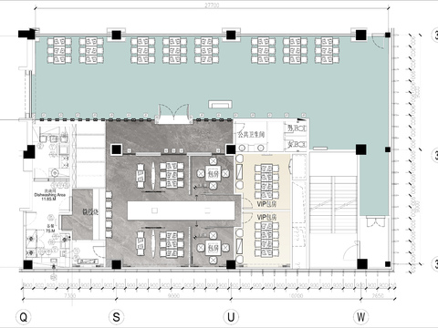  400㎡烧烤餐厅cad平面图 