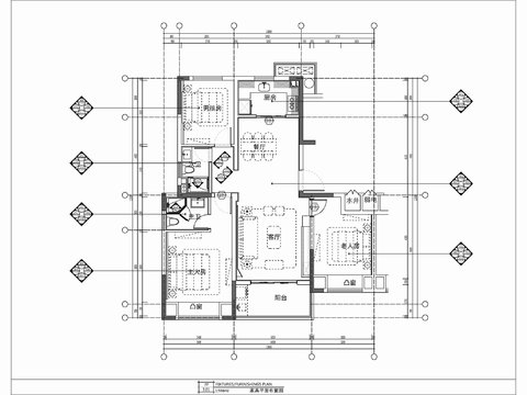  110㎡三居室家裝樣板房CAD施工圖  私宅 平層 家裝 