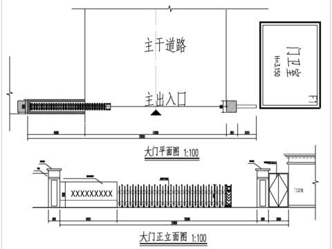  廠區(qū)入口大門cad施工圖 