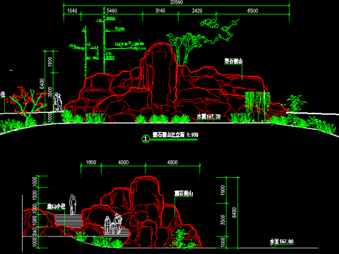  假山立剖面cad大详图 