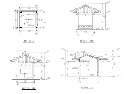  四角亭cad大样图 