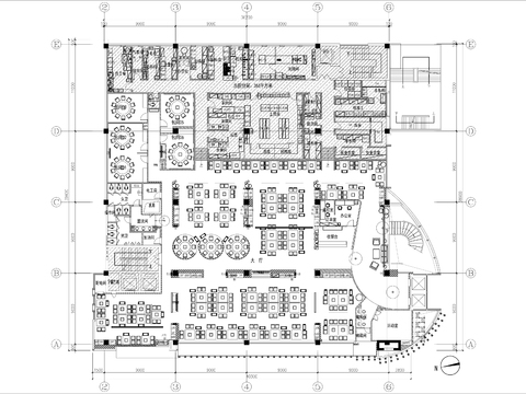  1500㎡酒店餐厅cad平面图 