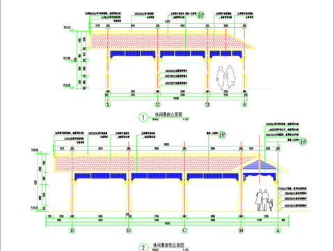 休闲景廊 平面剖面图 施工图 