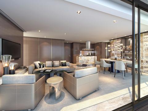  现代华润大涌西塔样板房效果图CAD施工图 