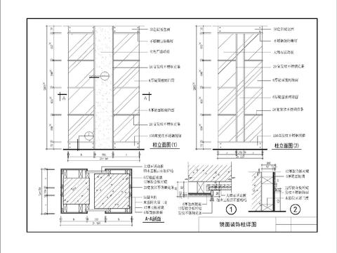  镜面装饰柱详图及方变圆形装饰柱cad施工图 