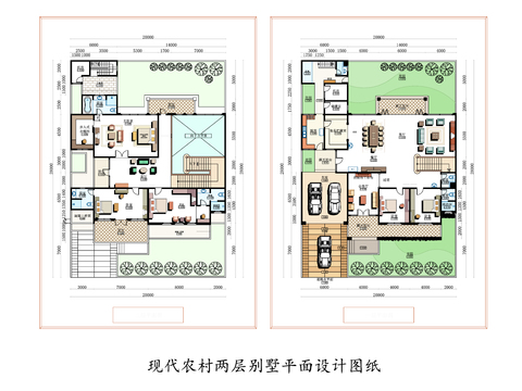  现代农村两层别墅cad平面图 