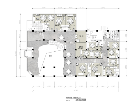  两层酒楼餐厅cad平面图 