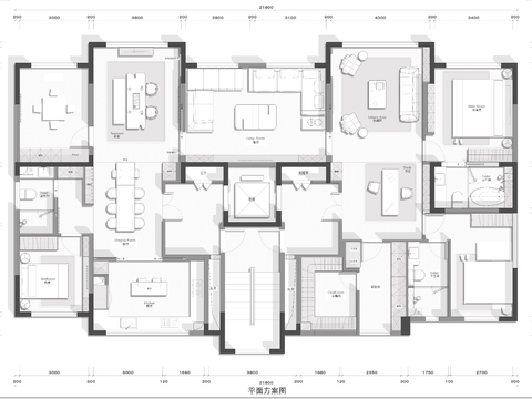  262㎡两户打通大平层cad平面图 