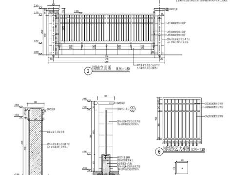  现代镂空铁艺围墙cad大样图 