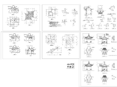  古建双亭和六角亭CAD节点大样 