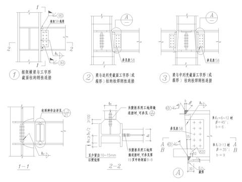  截面柱的刚性连接节点大样 
