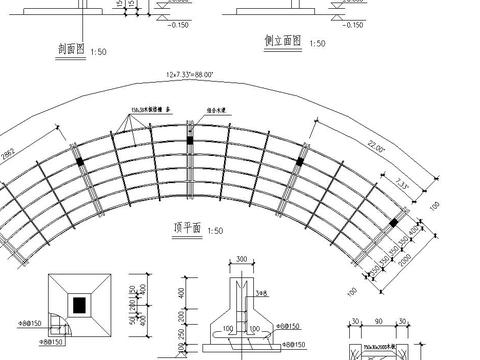  廊架景墻cad施工圖 
