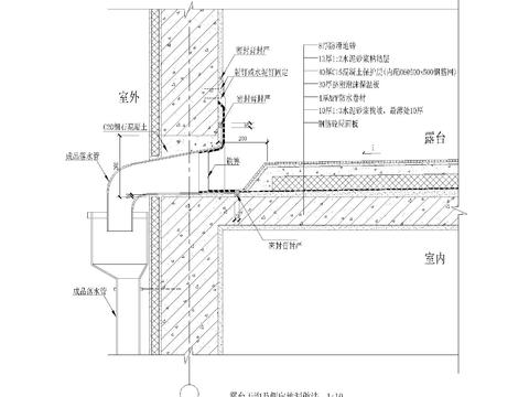  平屋面建筑构造 保温防水 山墙挑沿cad大样图 