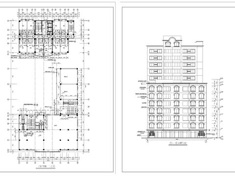  賓館全套建筑CAD施工圖 