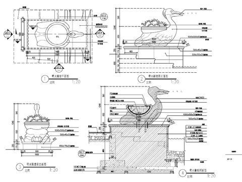  欧式雕塑喷水水景cad大样图 