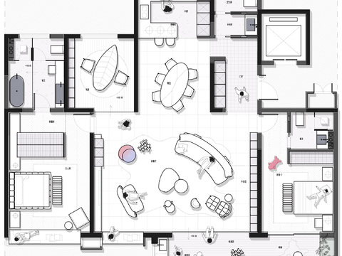  175平大平层cad平面图 