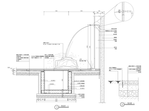  现代枯山水水景墙cad大样图 