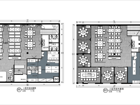  400㎡两层中式火锅店cad平面图 