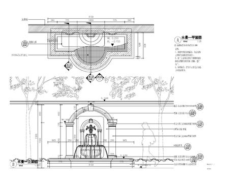  欧式流水景墙水景cad大样图 