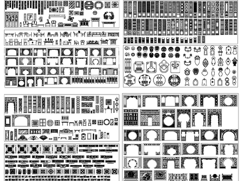  中式元素雕花设计cad图库 