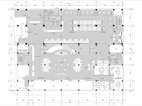  2000㎡酒店综合餐厅cad平面图 