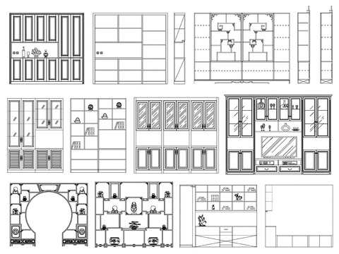  装饰柜书柜设计素材cad图库 