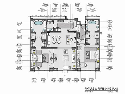  180㎡酒店连通房客房套房CAD施工图 