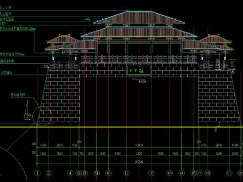  中式古建古城楼节点大样 