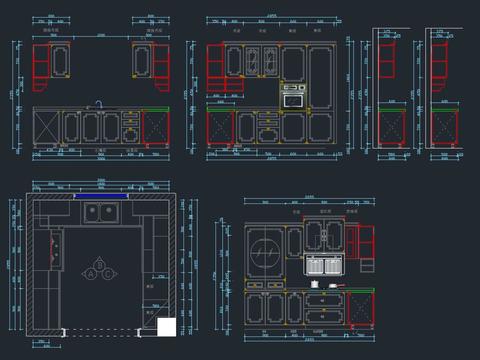  新中式橱柜cad立面图 