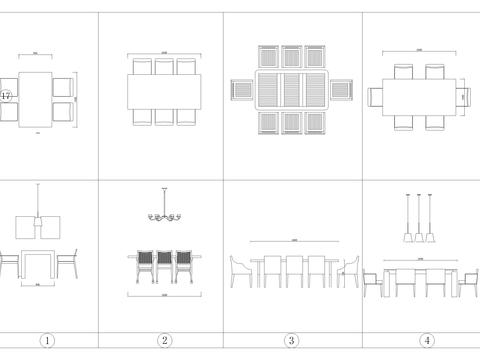  美式古典餐桌cad图库 