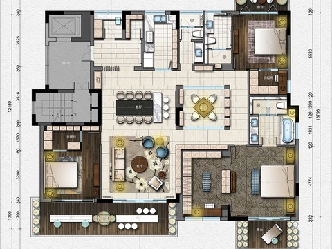  大平层  家居住宅cad平面图 