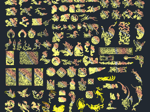  中式传统元素雕花图案CAD图库 