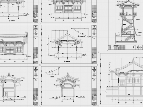  古建筑 寺庙 观音殿 天王殿 大殿cad施工图 