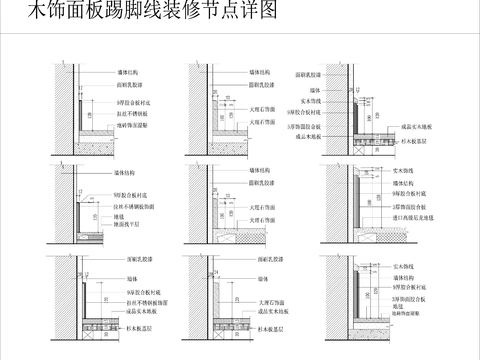  木饰面板踢脚线装修cad详图 