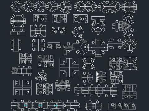  办公桌cad图块 