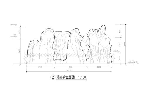  假山瀑布cad平面立面图库 