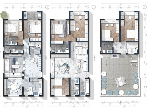  三层复式平面设计cad施工图 