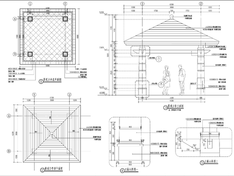  現(xiàn)代景觀方亭 四角亭CAD施工圖 