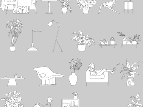  室内盆栽cad图库 