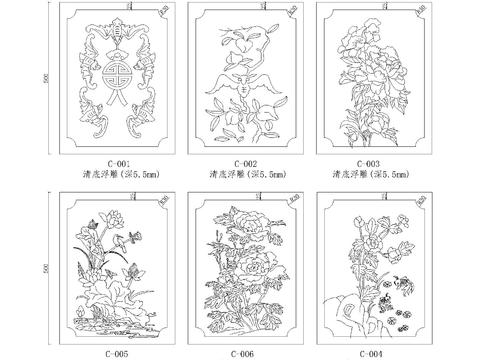  木雕花标准图cad图库 