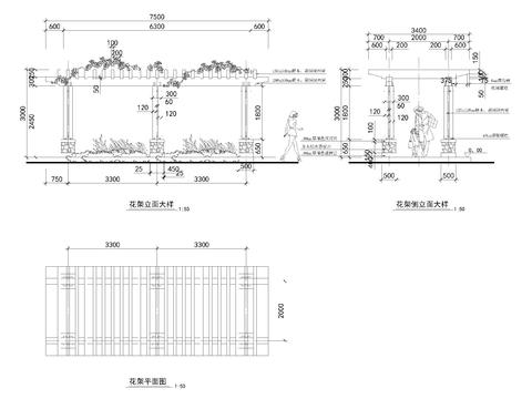  多种长直花架花廊廊架cad图库 