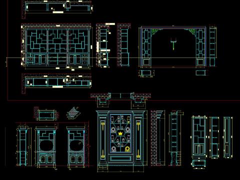 新中式 玄关隔断 博古架 立柜 CAD施工图 