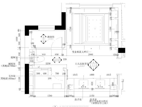  二层主人房洗手间cad平面图 