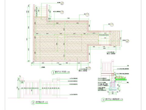  塑木平台亭详图 基础布置图 平面图立面图 